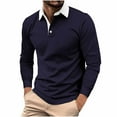 thumbnail image 1 of GuangCheng George Mens Long Sleeve Henley Shirts Contrast Collar Button Placket Slim Fit Stretch Comfort Casual Dress Tops,Navy,3XL, 1 of 2