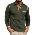 thumbnail image 1 of GuangCheng George Mens Long Sleeve Shirts Contrast Piping Trim Chest Pocket Button Placket Casual Stylish Breathable Fabric Blouses,Army Green,M, 1 of 8