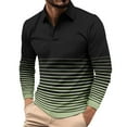 thumbnail image 1 of GuangCheng George Mens Long Sleeve Striped Shirts Ombre Horizontal Stripes Classic Collar Button Placket Soft Comfort Blouses,Green,M, 1 of 7