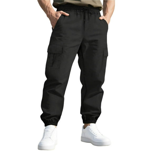 GuangCheng Mens Military Green Cargo Jogger Pants Elastic Drawstring Waist Multiple Pockets Durable Comfortable Loose Fit Casual Trousers,Size:L
