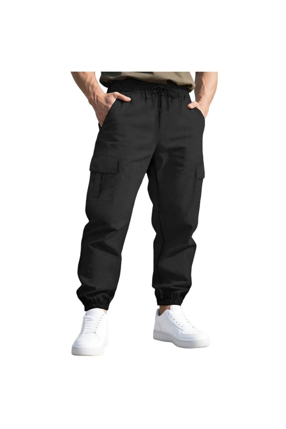 Mens Military Green Cargo Jogger Pants Elastic Drawstring Waist Multiple Pockets Durable Comfortable Loose Fit Casual Trousers,Size:3XL