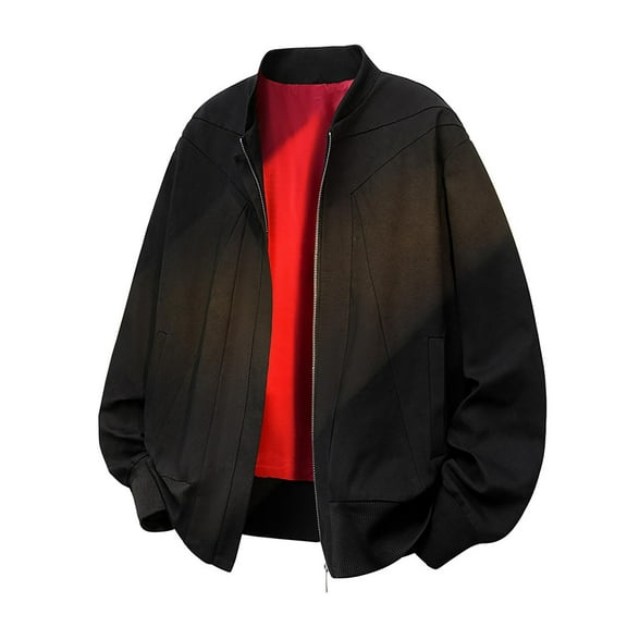 GuangCheng George Mens Minimalist Bomber Jackets,Zip Up,Casual Ribbed Collar Warm Outerwear Coats,Black,2XL