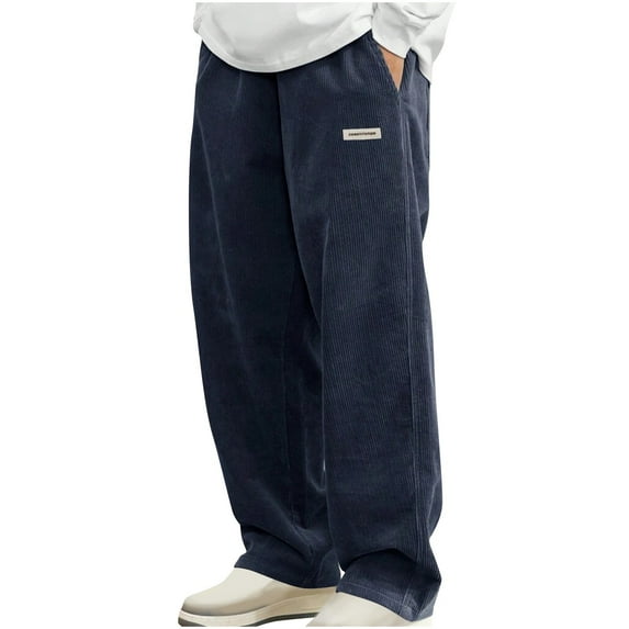 GuangCheng Mens Pants Trendy Corduroy Loose-Fit Soft & Comfortable, Wide-Leg Joggers with Pocket,Size:2XL