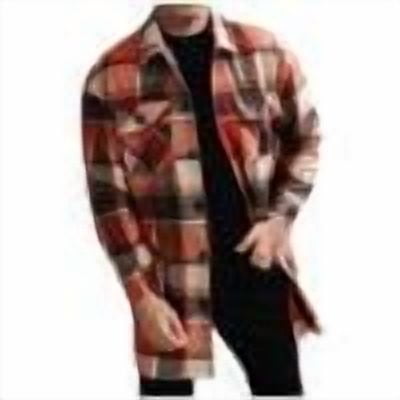 ZHYou Mens Plaid Wool Blend Shirt Long Sleeve Button Front Chest Pockets Classic Collar Warm Soft Casual Fall Winter Tops,Orange,XL