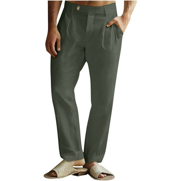 GuangCheng George Mens Pleated Linen Blend Pants,Elastic Waist,Casual,Lightweight,Trousers,Dark Gray,Size 3XL