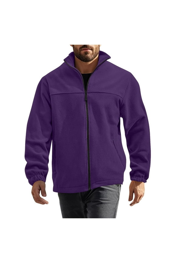 Mens Polar Fleece Jackets,Full Zip,Outerwear,Fuzzy,Casual,Warm,Thick Softshell Casual Coats,Purple,3XL