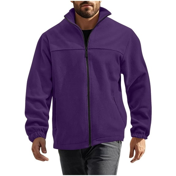 GuangCheng George Mens Polar Fleece Jackets,Full Zip,Outerwear,Fuzzy,Casual,Warm,Thick Softshell Casual Coats,Purple,M