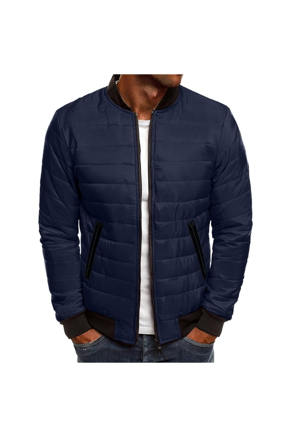 George Mens Quilted Bomber Jackets,Lightweight,Zip Up,Casual Outerwear Daily Wear Outdoor Warm Coats,Navy,S