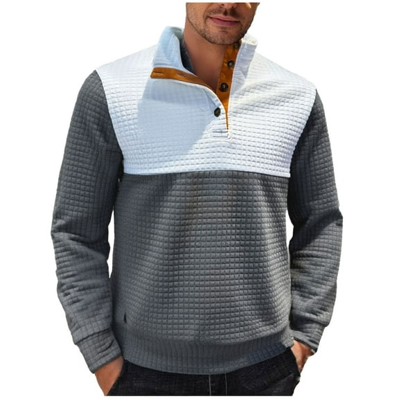 GuangCheng George Mens Quilted Sweatshirts,Half Zip,Pullover,Color Block,Casual Warm Tops with Stand Collar,Dark Gray,Size 3XL