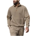thumbnail image 1 of GuangCheng Mens Quilted Sweatshirts,Half Zip,Pullover,Elbow Patch Detail,Warm,Comfortable,Casual Fall Winter Tops,Khaki,Size S, 1 of 9