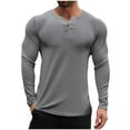 thumbnail image 1 of GuangCheng Mens Ribbed Knit Henley Shirts,Long Sleeve,Stretch Fit,Athletic Tops,Soft Comfort Base Layer,Dark Gray,Size S, 1 of 5