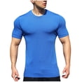thumbnail image 1 of GuangCheng Mens Ribbed Knit Short Sleeve Fitted T-Shirts,Stretchy,Breathable,Quick Dry,Activewear Tops,Blue,Size 3XL, 1 of 8