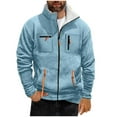 thumbnail image 1 of GuangCheng Mens Sherpa Lined Fleece Jackets,Full Zip,Outerwear with Zippered Pockets and Faux Shearling Collar,Light Blue,L, 1 of 4