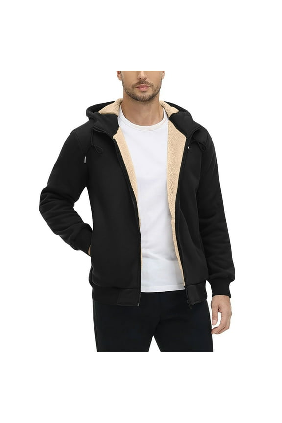 George Mens Sherpa Lined Hoodies,Full Zip,Hooded Sweatshirts,with Plush Fleece Interior,Black,3XL