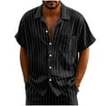thumbnail image 1 of GuangCheng Mens Shirts Button Down,Linen Blend,Short Sleeve,Shirt with Vertical Stripes and Chest Pocket,Regular Fit Tops,Black,Size 2XL, 1 of 9