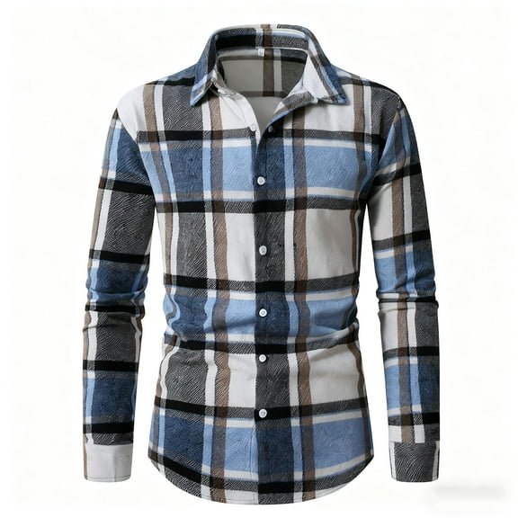 GuangCheng George Mens Shirts Classic Plaid Flannel Long Sleeve Button Down Soft Warm Checkered Tops,Sky Blue,XL