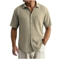 thumbnail image 1 of GuangCheng Mens Shirts,Lapel,Textured,Solid Color,Short Sleeve,Button-Down Shirts,with Chest Pocket,Regular Fit Tops,Khaki,Size 3XL, 1 of 5