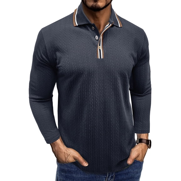 GuangCheng George Mens Shirts,Long Sleeve,Textured,Henly Neck,Slim Fit,Soft,Breathable,Pullover,Casual Business Tops,Dark Blue,Size M