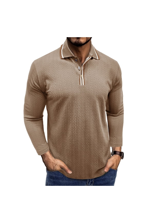 George Mens Shirts,Long Sleeve,Textured,Henly Neck,Slim Fit,Soft,Breathable,Pullover,Casual Business Tops,Khaki,Size M