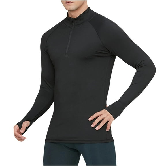 GuangCheng George Mens Shirts,Moisture Wicking,Half Zip,Long Sleeve,Athletic,Compression,Base Layer Tops,Tight Fit Shirts,Black,Size S
