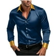 thumbnail image 1 of GuangCheng Mens Shirts,Satin,Long Sleeve,Button Down Shirts with Contrast Collar,Cuffs,Slim Fit,Luxurious Shiny Tops,Navy,Size 3XL, 1 of 8