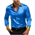 thumbnail image 1 of GuangCheng Mens Shirts,Satin,Long Sleeve,Button Down Shirts with Contrast Collar,Cuffs,Slim Fit,Luxurious Shiny Tops,Sky Blue,Size M, 1 of 8
