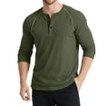 thumbnail image 1 of GuangCheng Mens Shirts,Waffle Knit,Long Sleeve,Henley T-Shirts,Regular Fit,Soft Pullover Tops Tees,Army Green,Size XL, 1 of 2