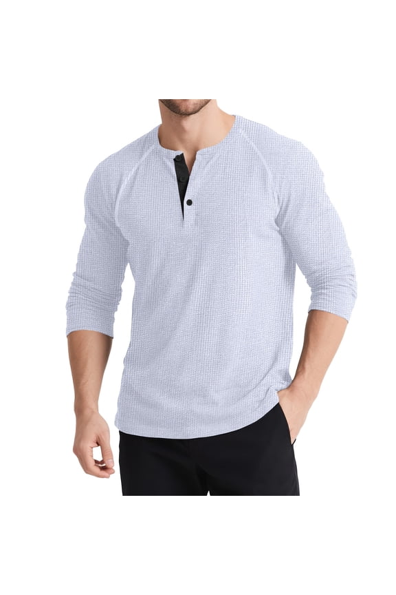Mens Shirts,Waffle Knit,Long Sleeve,Henley T-Shirts,Regular Fit,Soft Pullover Tops Tees,White,Size S
