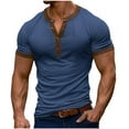thumbnail image 1 of GuangCheng Mens Short Sleeve Henley T-Shirts,Contrast,Trim,Muscle Fit,Soft,Button Collar ,Crewneck,Pullover Tops,Navy,Size L, 1 of 6
