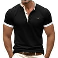 thumbnail image 1 of GuangCheng Mens Short Sleeve Henley T-Shirts,Patch Work,Contrast Trim,Regular Fit,Soft,Breathable,V-Neck Shirts,Black,Size S, 1 of 5