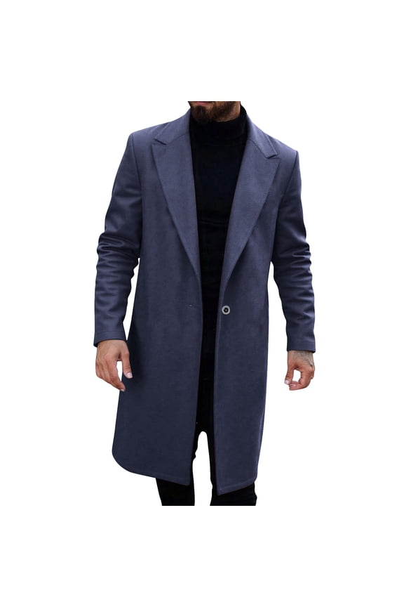 George Mens Single-Breasted Wool Blend Overcoats,Long Trench Coat,Winter,Warm,Outerwear Jackets with Notch Lapel,Navy,L