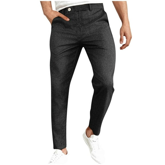 GuangCheng George Mens Slim Fit Dress Pants,Line Blend,Stretch,Twill,Casual,Skinny Dress Trousers,Black,Size 2XL