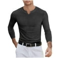 thumbnail image 1 of GuangCheng Mens Slim Fit Ribbed Knit Henley Shirts,Long Sleeve,Casual Tops,Soft,Stretch,Comfort Basic Tees,Gray,Size S, 1 of 9