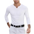 thumbnail image 1 of GuangCheng Mens Slim Fit Ribbed Knit Henley Shirts,Long Sleeve,Casual Tops,Soft,Stretch,Comfort Basic Tees,White,Size S, 1 of 8