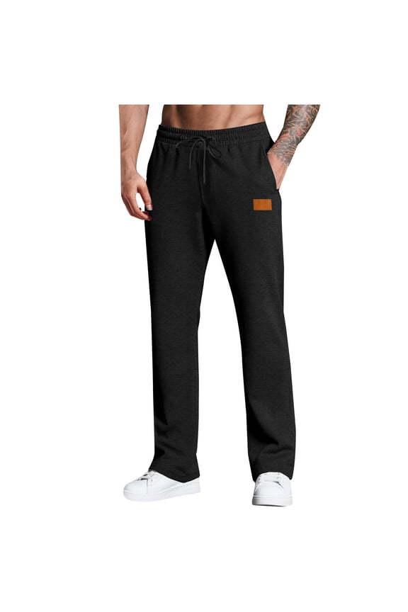 Mens Soft Comfy Drawstring Sweatpants with Patch Detail Straight Leg Casual Lounge Pants,Size:2XL
