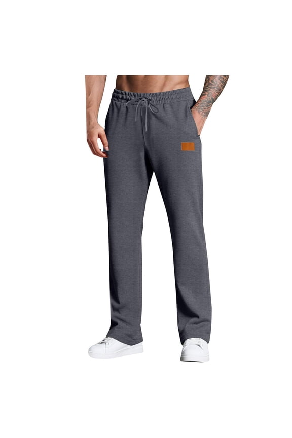 Mens Soft Comfy Drawstring Sweatpants with Patch Detail Straight Leg Casual Lounge Pants,Size:XL
