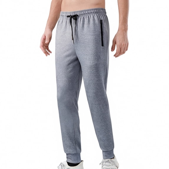 GuangCheng Mens Soft Heathered Jogger Pants Elastic Drawstring Waist Zip Pocket Comfy Casual Sport Trousers,Size:L