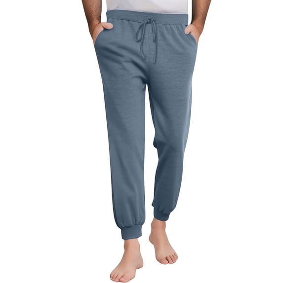 GuangCheng Mens Soft Jersey Joggers,Elastic Drawstring Waist,Lounge,Casual Cuffed Pajama Pants,Dark Gray,Size L