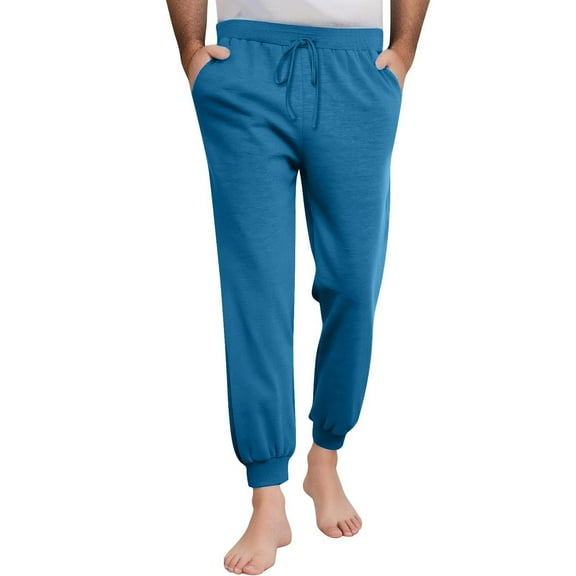 GuangCheng George Mens Soft Jersey Joggers,Elastic Drawstring Waist,Lounge,Casual Cuffed Pajama Pants,Navy,Size M
