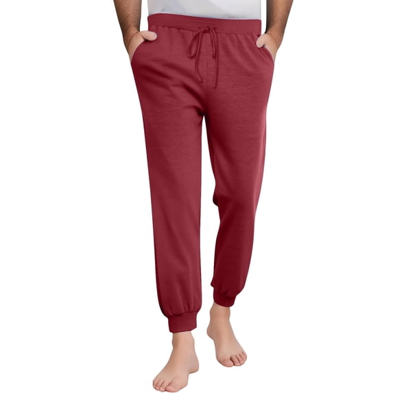 GuangCheng George Mens Soft Jersey Joggers,Elastic Drawstring Waist,Lounge,Casual Cuffed Pajama Pants,Wine,Size S