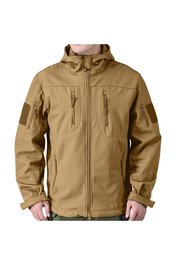 Mens Softshell Jackets,Hooded,Windproof,Water-Resistant,Outdoor Jackets with Multiple Pockets,Khaki,3XL