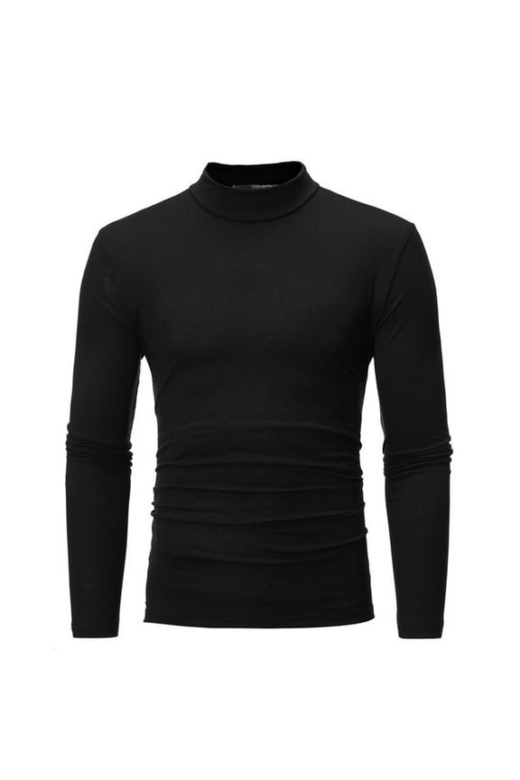 George Mens Solid Color Mock Neck Long Sleeve Shirts Soft Stretch Comfort Slim Fit Base Layer Thermal Blouses,Black,L