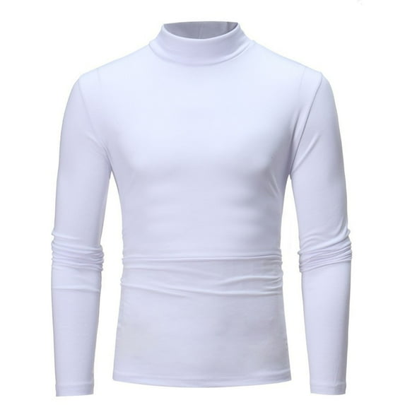 GuangCheng Mens Solid Color Mock Neck Long Sleeve Shirts Soft Stretch Comfort Slim Fit Base Layer Thermal Blouses,White,XL