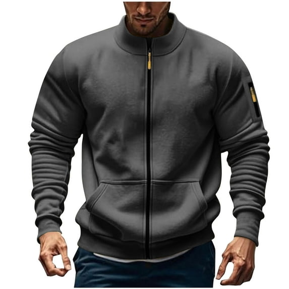 GuangCheng George Mens Solid Color Zip-Up Hoodies,Casual Sweatshirt,with Pockets,Ribbed Cuffs,Hem Sporty Outerwear,Dark Gray,XL