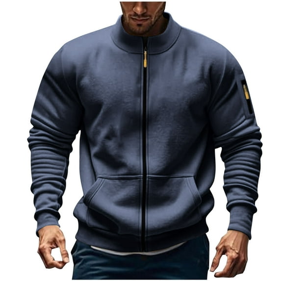 GuangCheng George Mens Solid Color Zip-Up Hoodies,Casual Sweatshirt,with Pockets,Ribbed Cuffs,Hem Sporty Outerwear,Navy,2XL