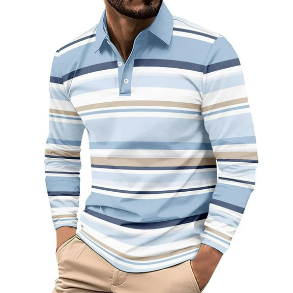 GuangCheng Mens Striped Shirts,Long Sleeve,Button Collar,Color Block Tops,Soft,Comfort,Breathable,Casual Tops,Light Blue,Size XL