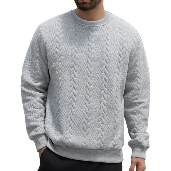 GuangCheng Mens Sweaters,Cable Knit,Crew Neck,Textured,Warm Casual Tops,Soft Baggy Fit Tops,Gray,Size 2XL