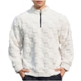 thumbnail image 1 of GuangCheng Mens Sweatshirts Quilted Fleece Pullover Half Zip Sherpa Lining Textured Thermal Warm Comfort Casual Tshirts,Beige,L, 1 of 4