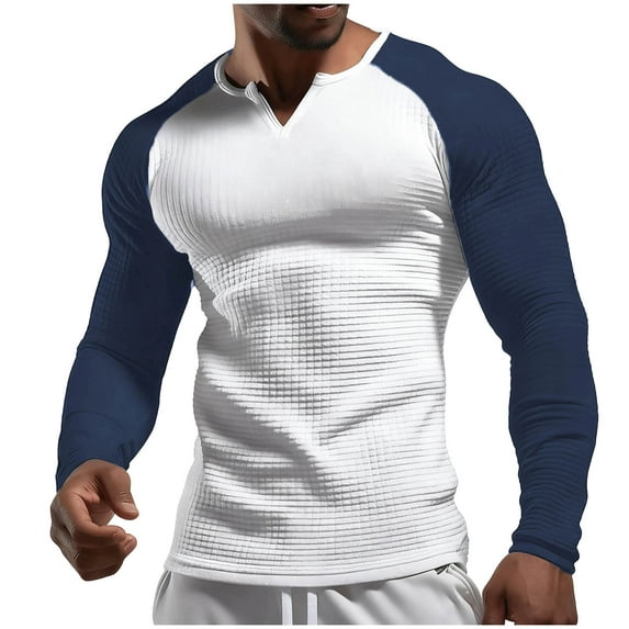 GuangCheng George Mens T Shirts,Muscle Fit,Thermal,Long Sleeve,Raglan Sleeves,Quick Dry,Moisture Wicking,Athletic Tee Tops,Active Base Layer Compression Shirts,Blue,Size XL