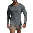 thumbnail image 1 of GuangCheng Mens T-Shirts,Skinny,Button Collar,Long Sleeve Tops,with Chest Pocket,Regular Fit,Soft,Crewneck Pullover Tees,Gray,Size L, 1 of 9